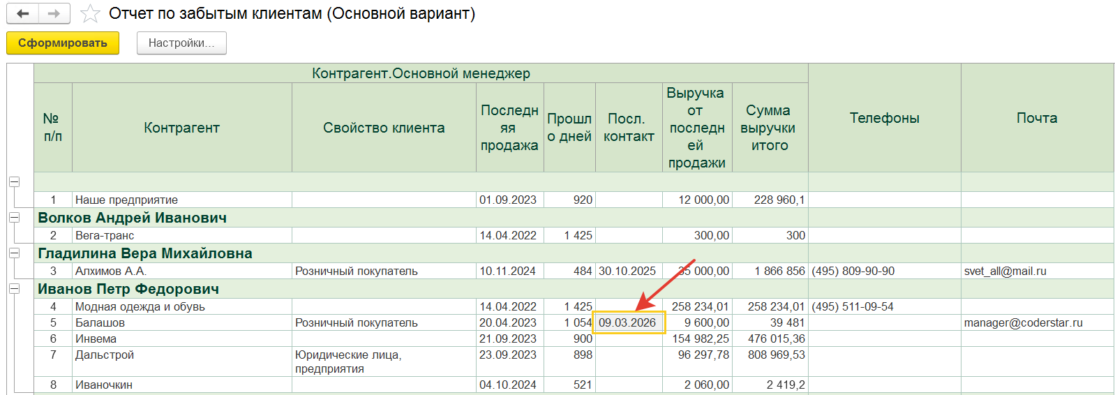 дата последнего взаимодействия с клиентом